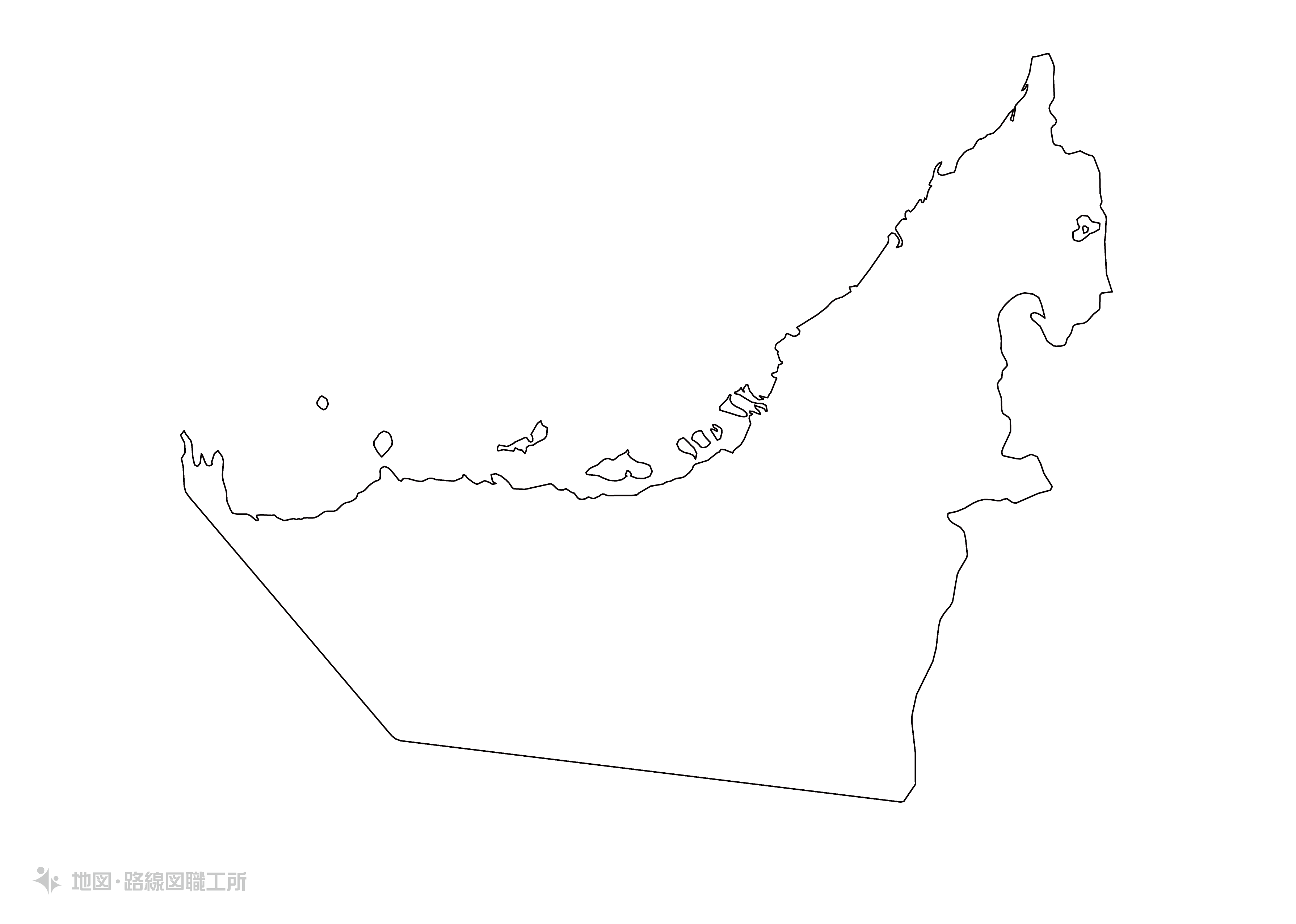 白地図フリーイラスト｜アラブ首長国連邦・無地