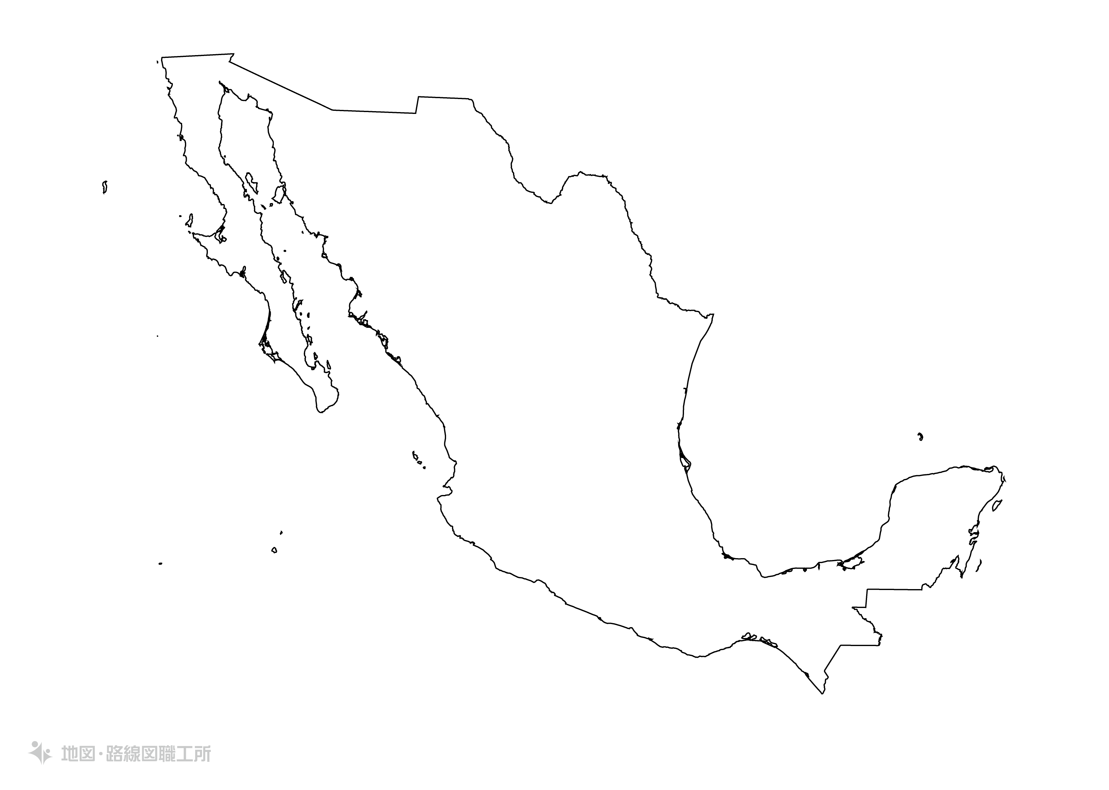 白地図フリーイラスト｜メキシコ合衆国・無地