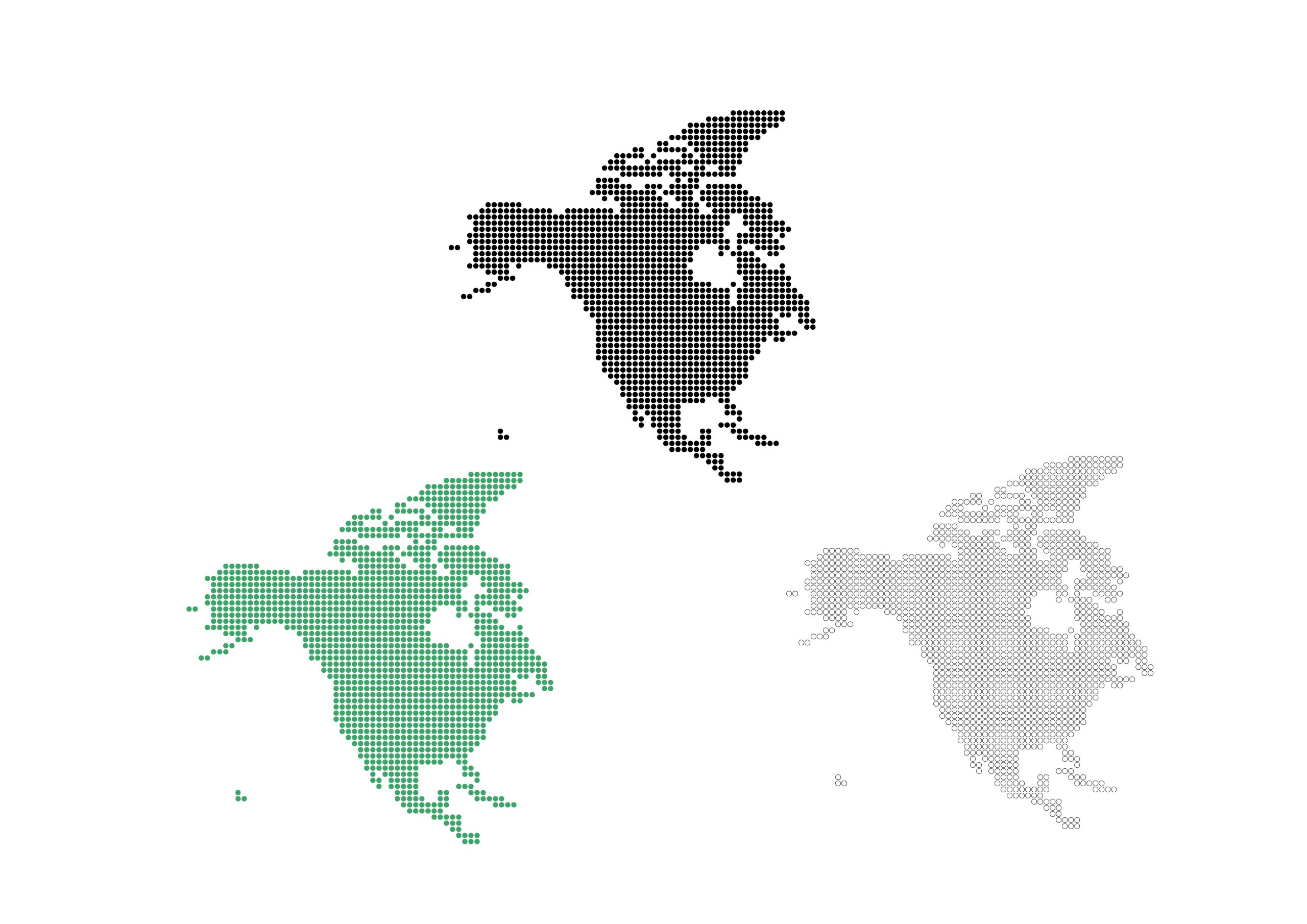 世界地図(北アメリカ)無料フリーイラスト｜ドット(3色)