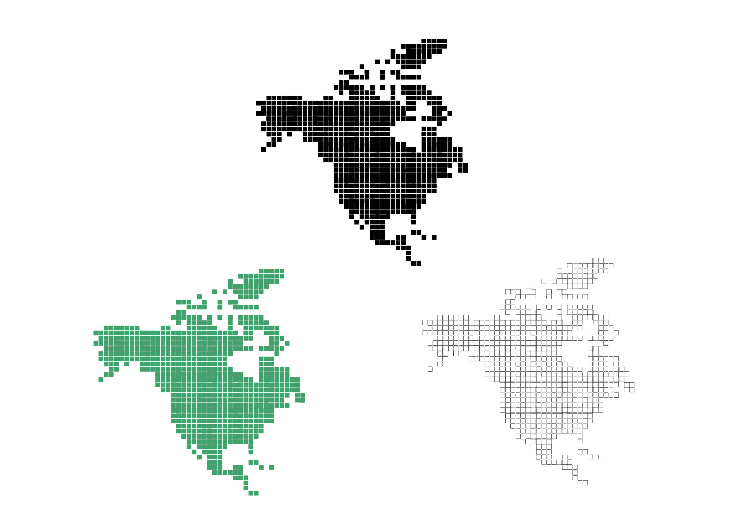 世界地図(北アメリカ)無料フリーイラスト｜四角ドット(3色)