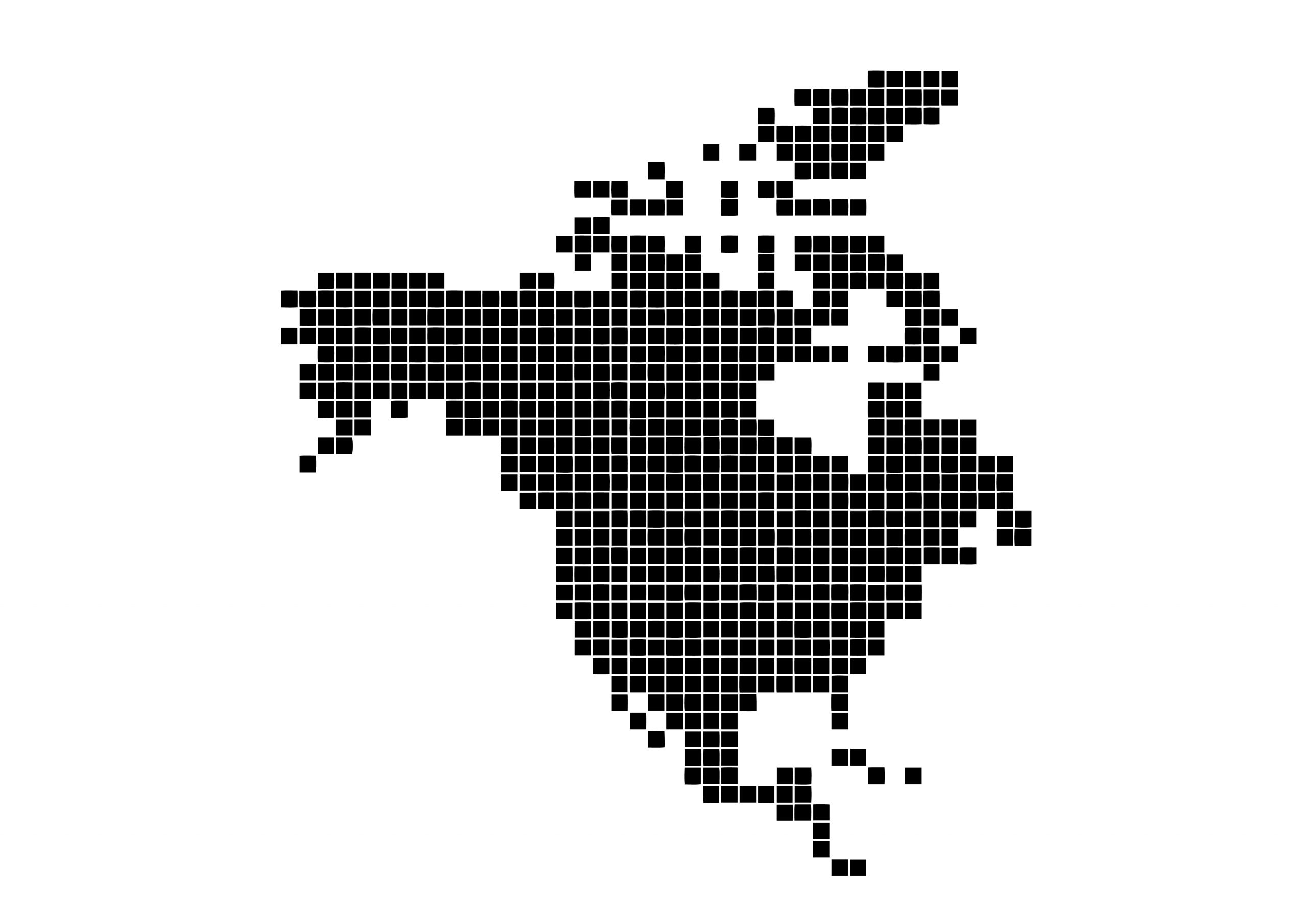 世界地図(北アメリカ)無料フリーイラスト｜四角ドット(黒)