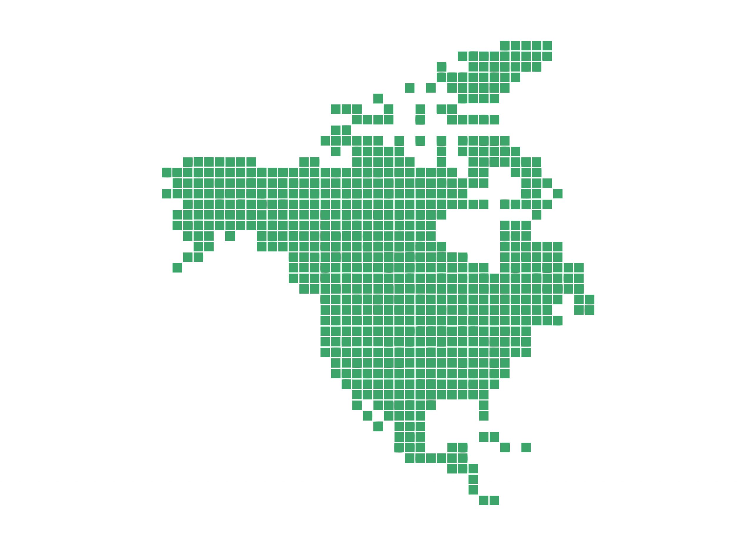 世界地図(北アメリカ)無料フリーイラスト｜四角ドット(緑)