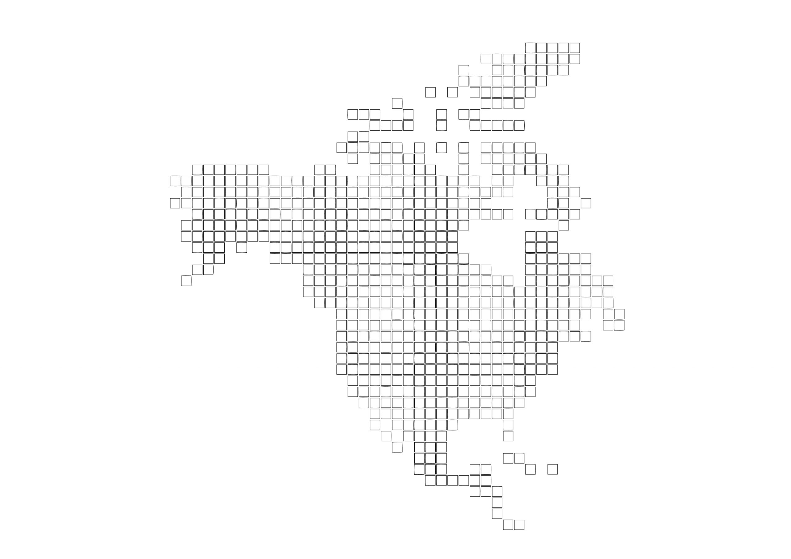 世界地図(北アメリカ)無料フリーイラスト｜四角ドット(白)