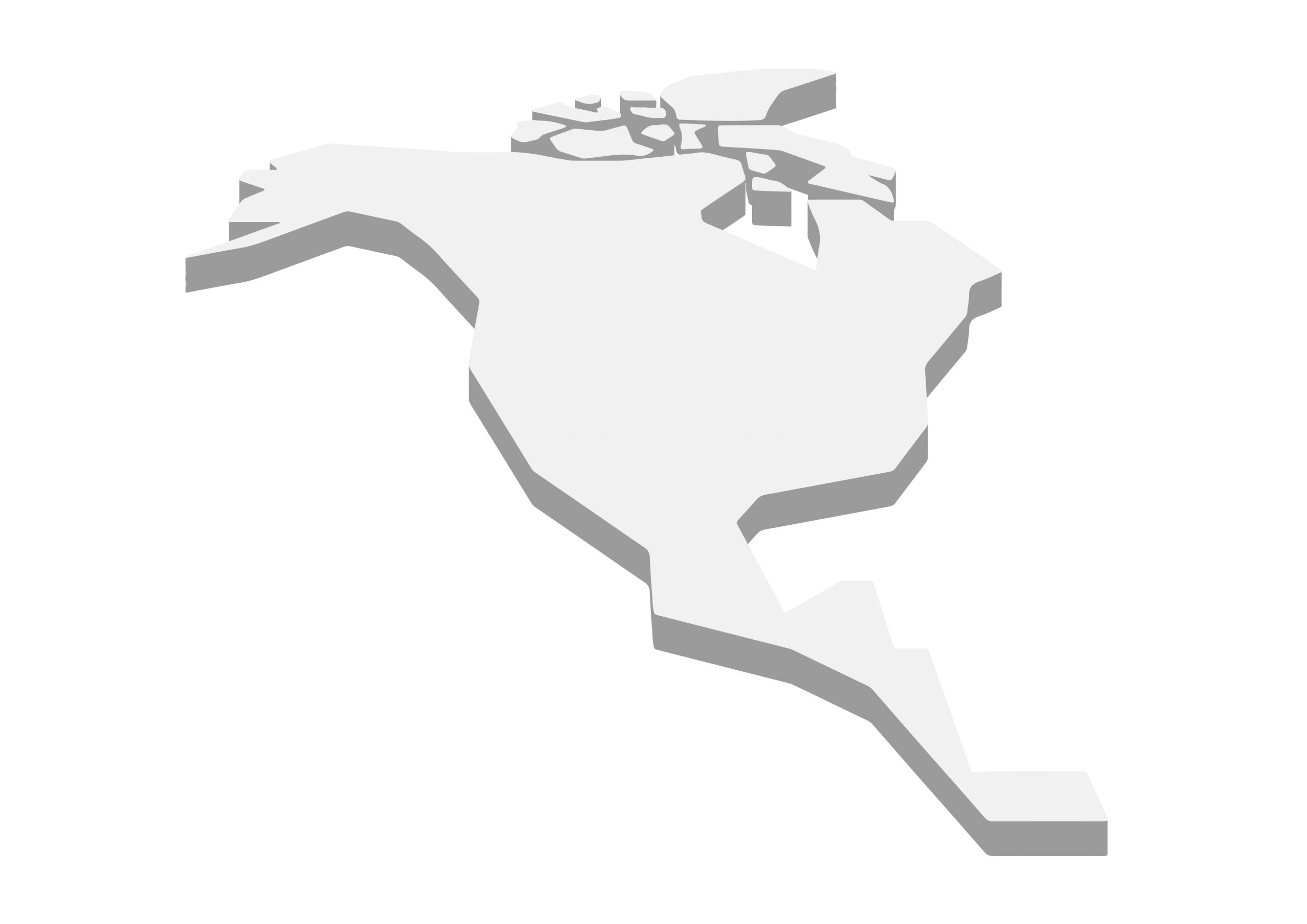 世界地図(北アメリカ)無料フリーイラスト｜遠近立体(白)