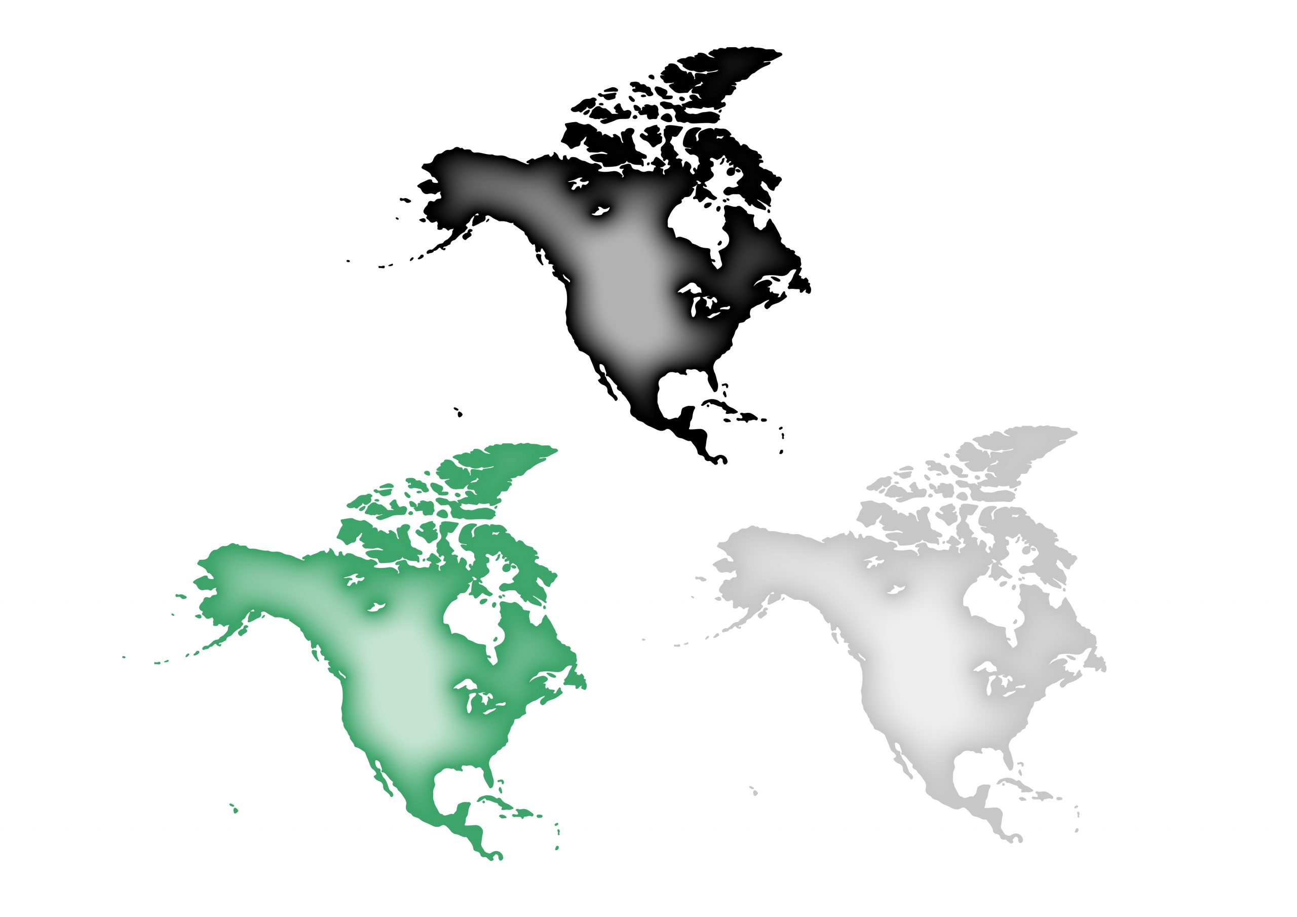 世界地図(北アメリカ)無料フリーイラスト｜ふくらみ(3色)