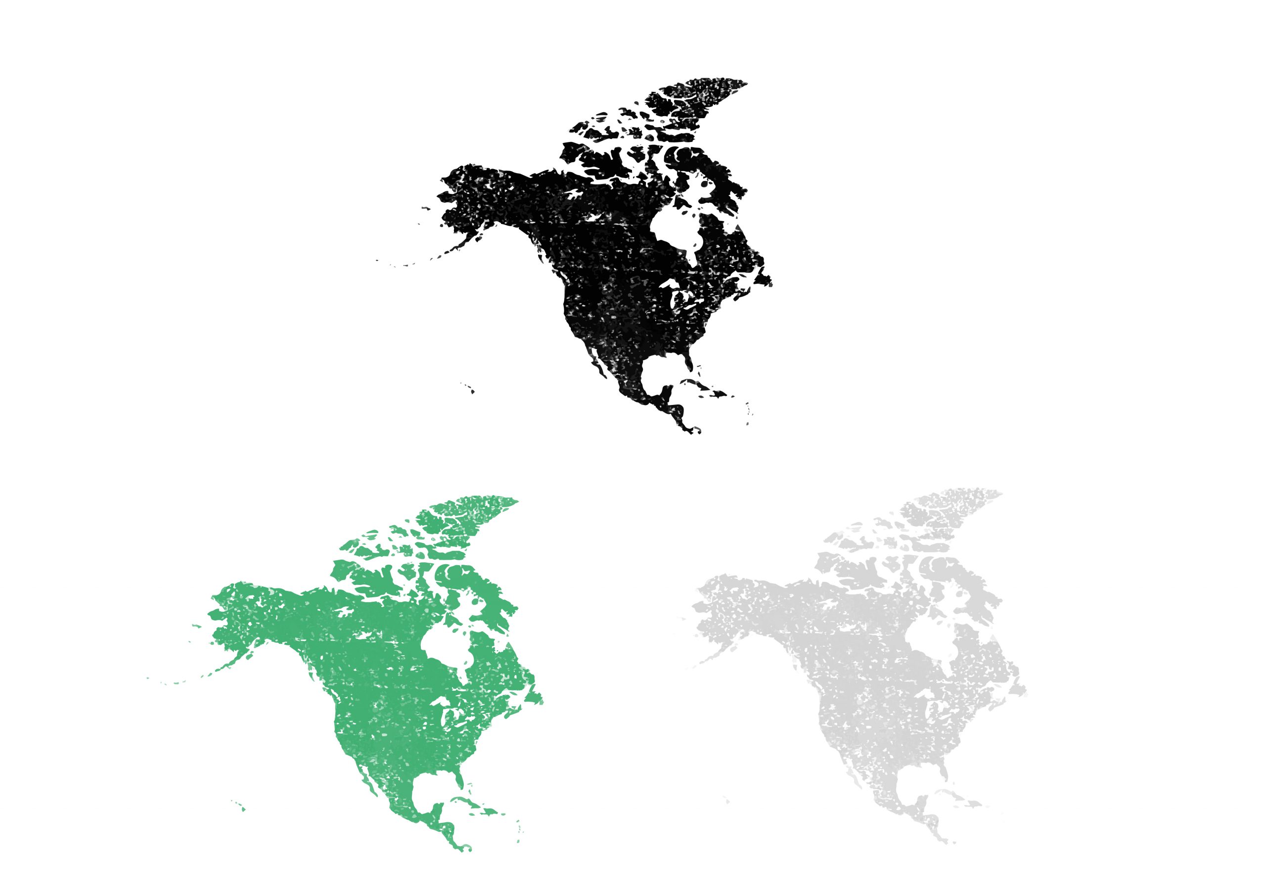 世界地図(北アメリカ)無料フリーイラスト｜版画(3色)