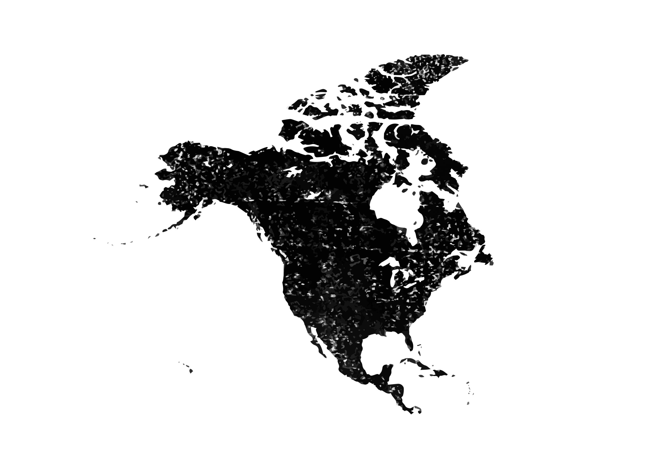 世界地図(北アメリカ)無料フリーイラスト｜版画(黒)
