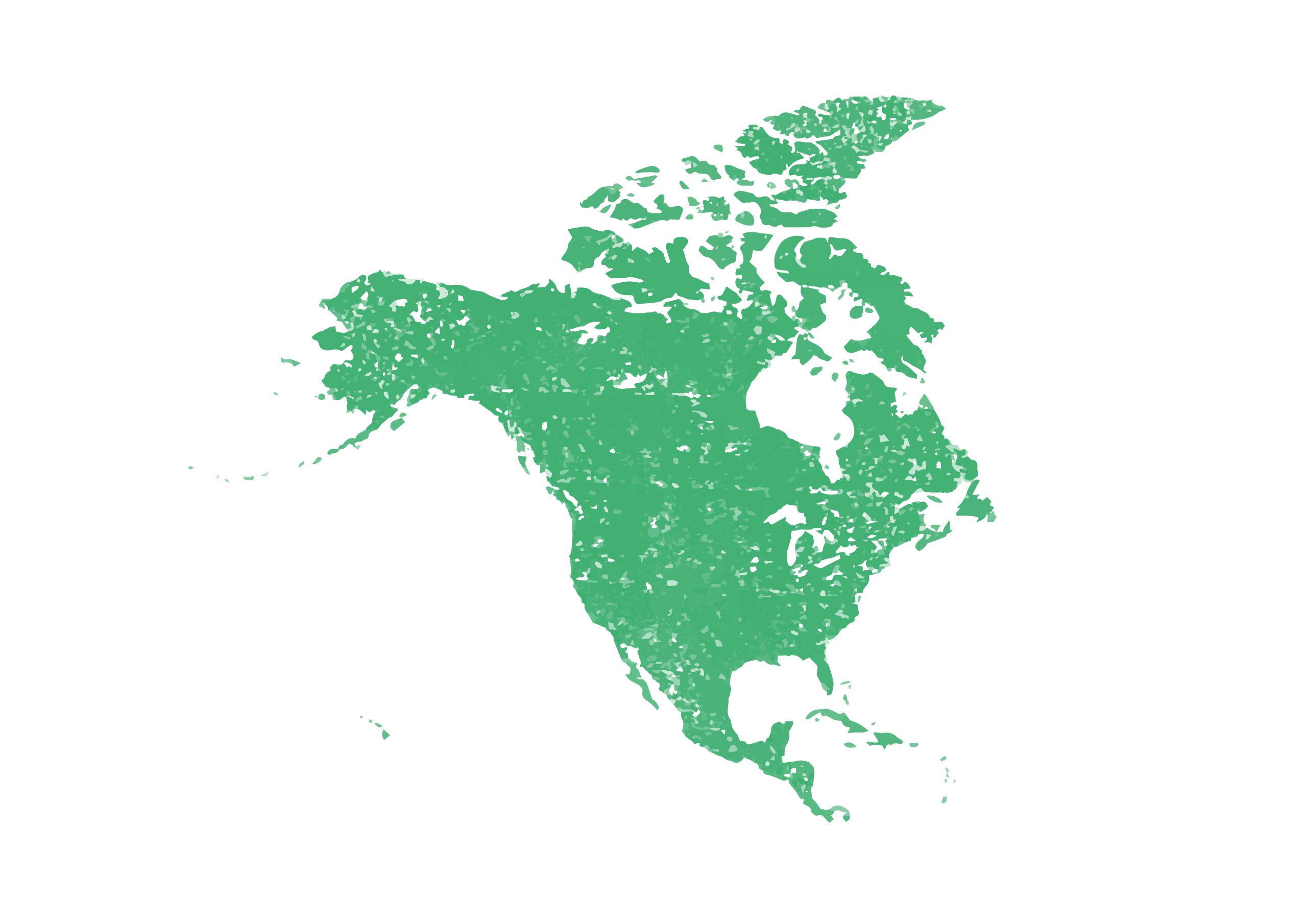 世界地図(北アメリカ)無料フリーイラスト｜版画(緑)