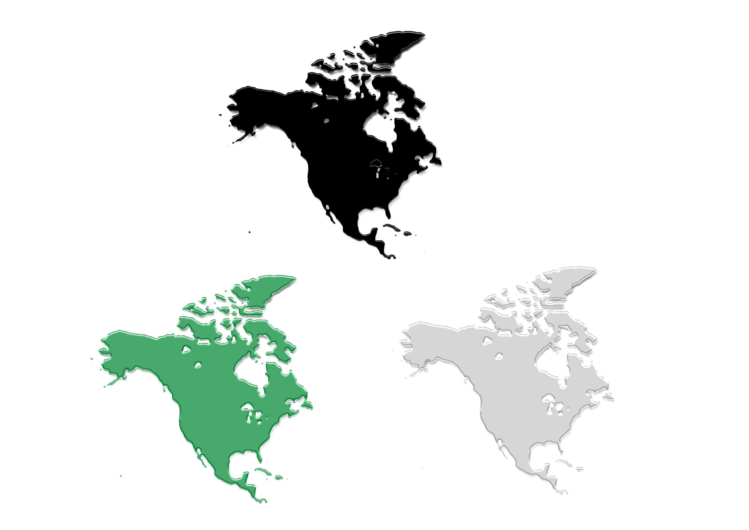 世界地図(北アメリカ)無料フリーイラスト｜金属板(3色)