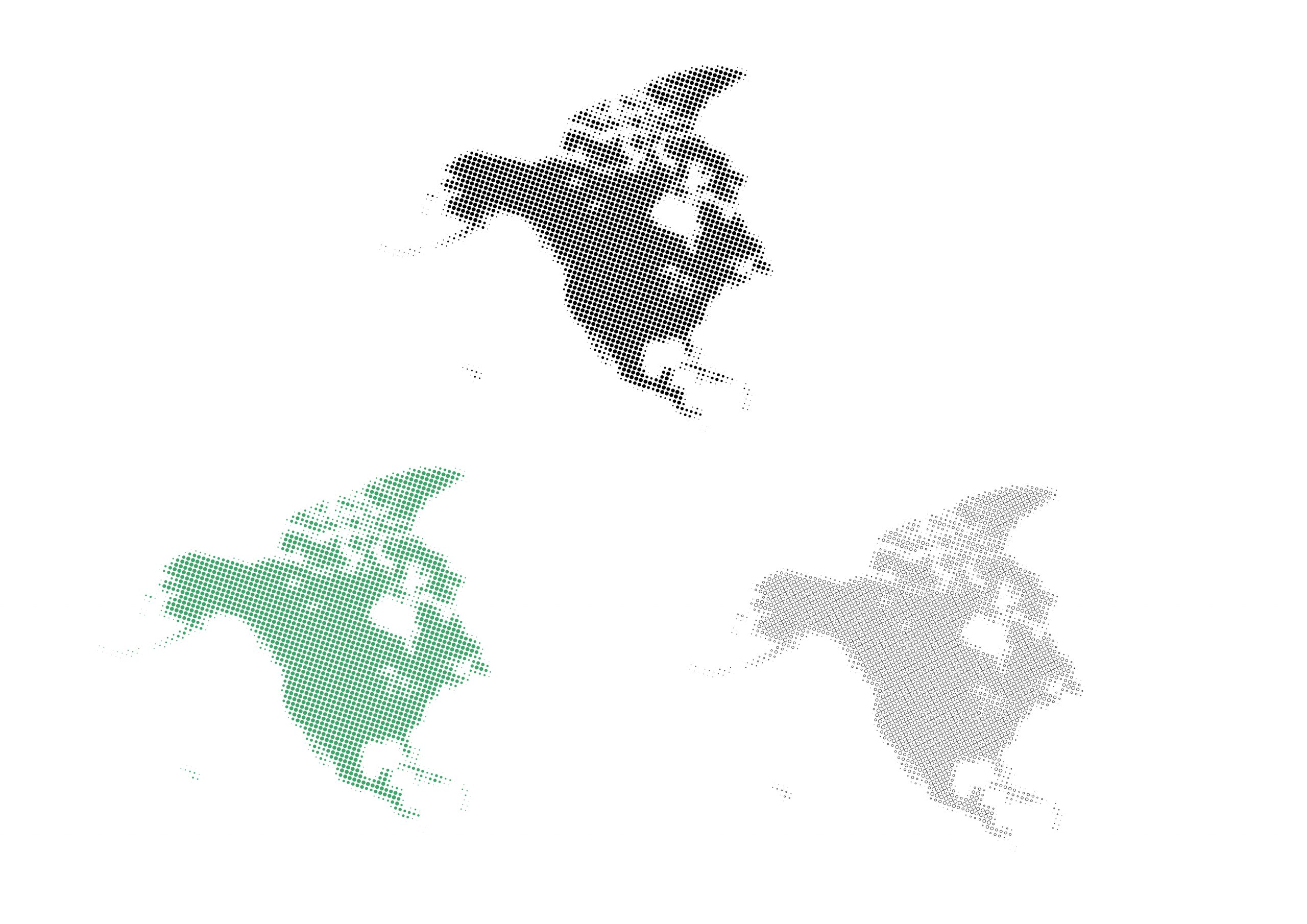 世界地図(北アメリカ)無料フリーイラスト｜毛点(3色)