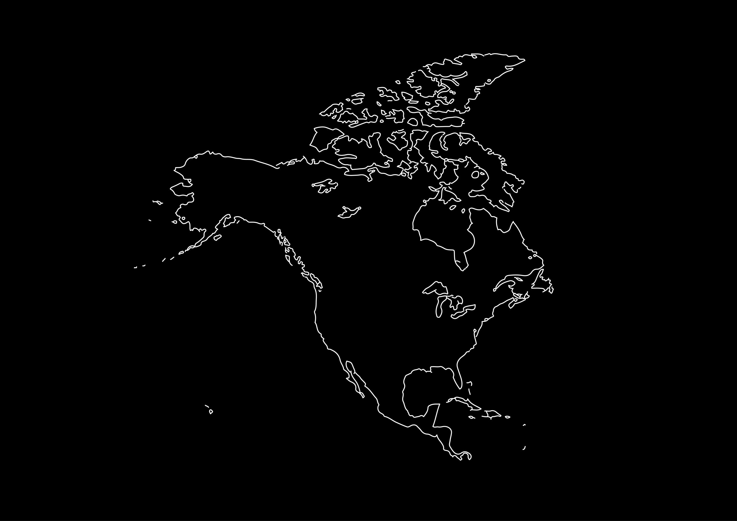 世界地図(北アメリカ)無料フリーイラスト｜線画(黒)