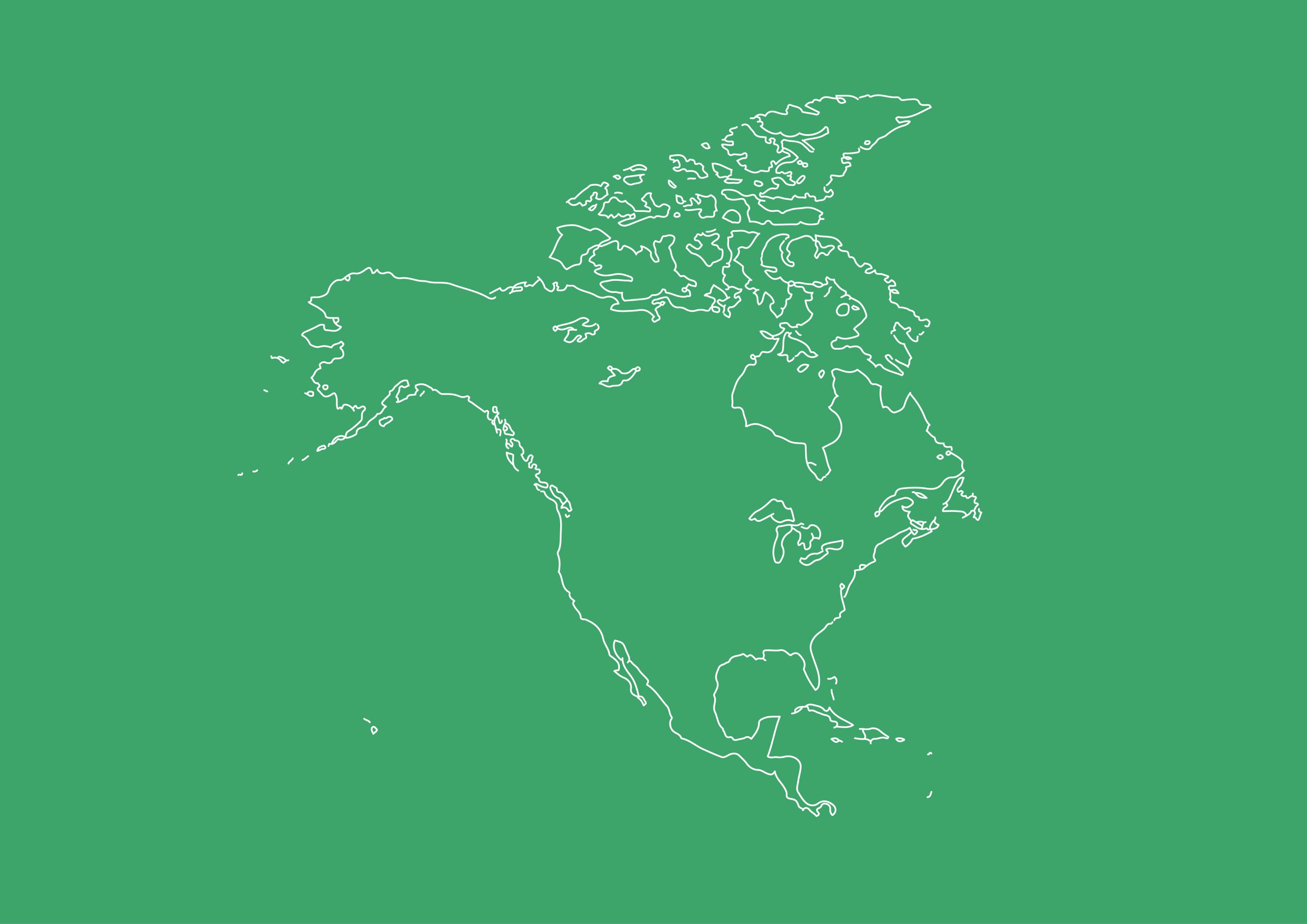 世界地図(北アメリカ)無料フリーイラスト｜線画(緑)
