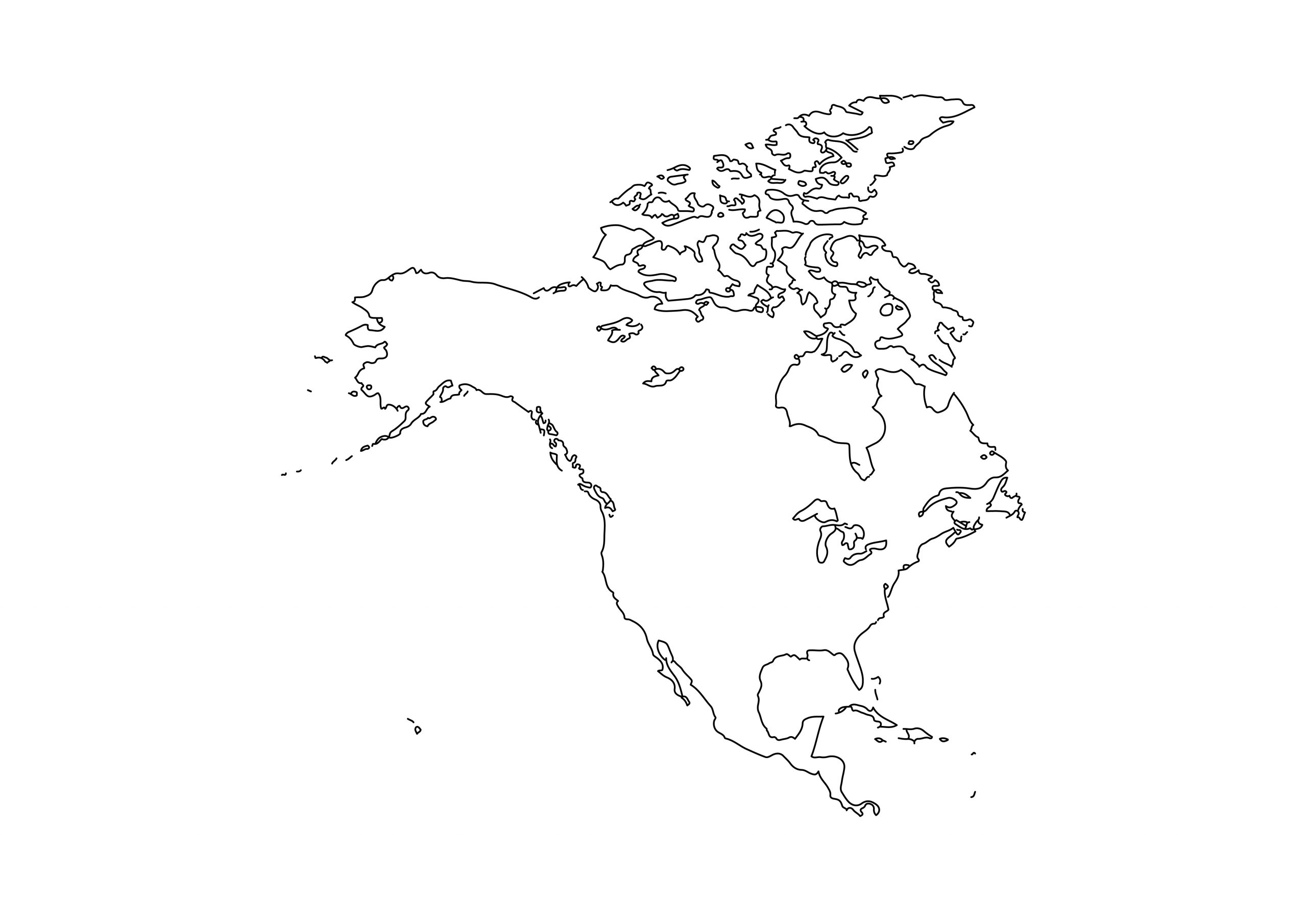 世界地図(北アメリカ)無料フリーイラスト｜線画(白)