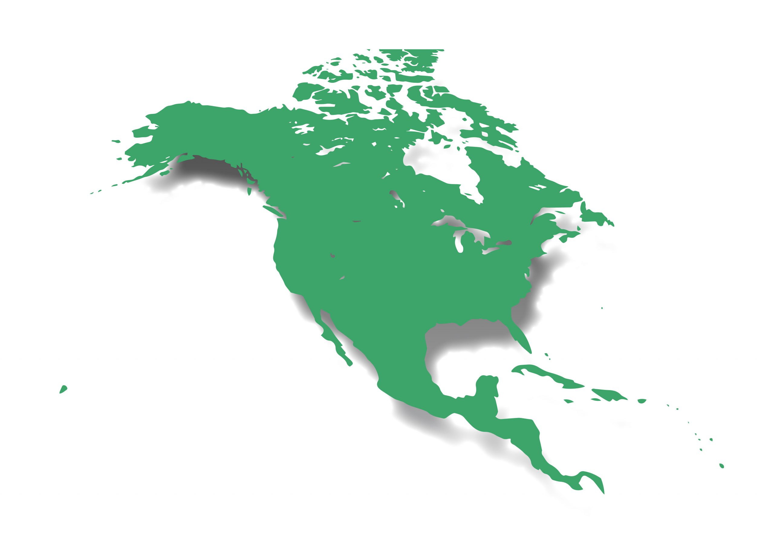 世界地図(北アメリカ)無料フリーイラスト｜シャドウ(緑)