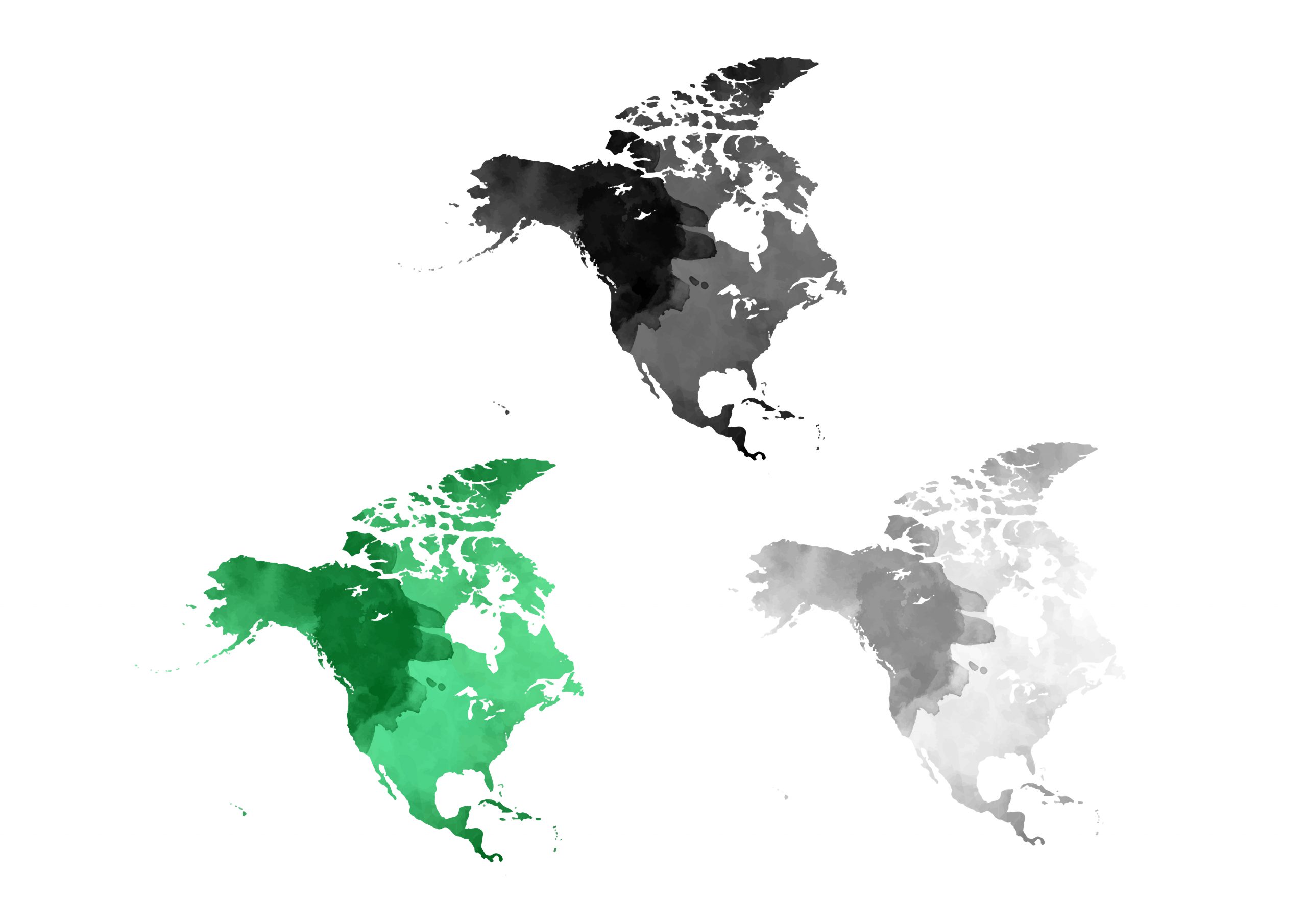 世界地図(北アメリカ)無料フリーイラスト｜水彩(3色)