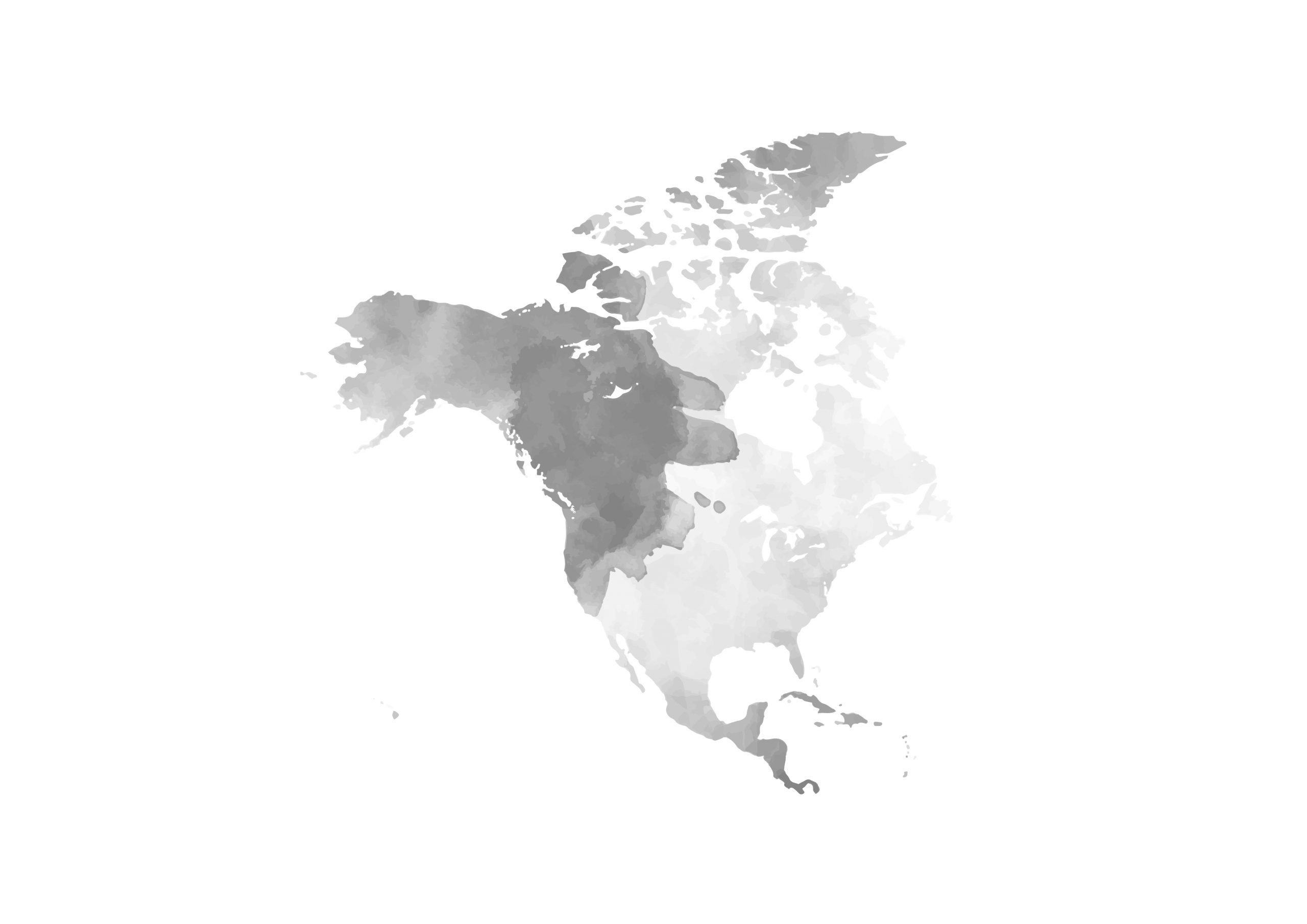 世界地図(北アメリカ)無料フリーイラスト｜水彩(白)