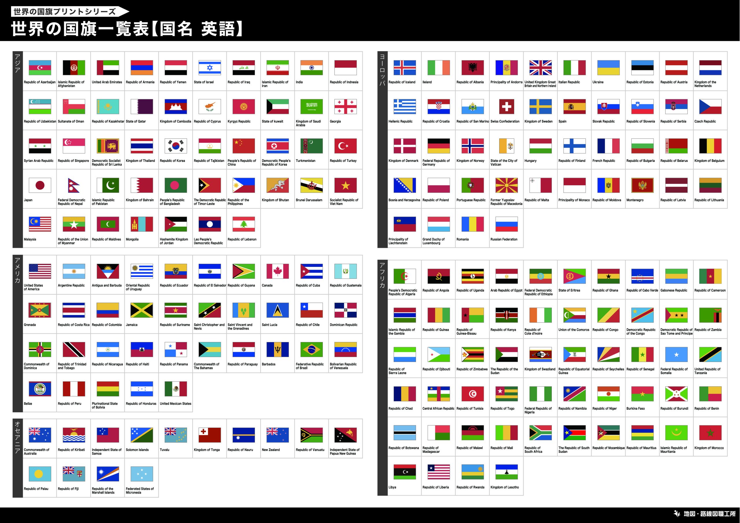 世界の国旗一覧表【国名 英語】